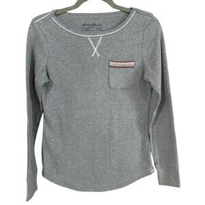 Eddie Bauer Women’s Gray Thermal Long Sleeve Shirt Small Embroidered Pocket
